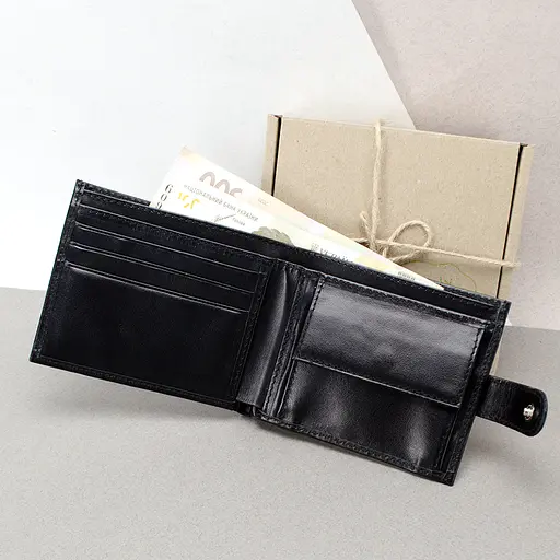 Кошелек мужской кожаный тонкий Handycover 7710 черный - фото 2