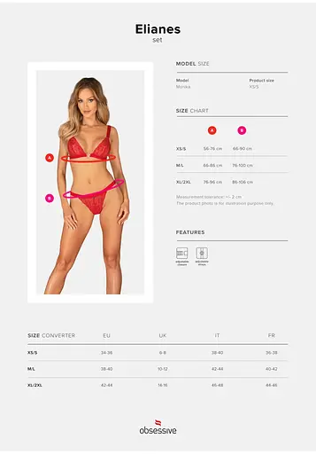 Комплект білизни Obsessive Elianes M/L червоний - фото 7