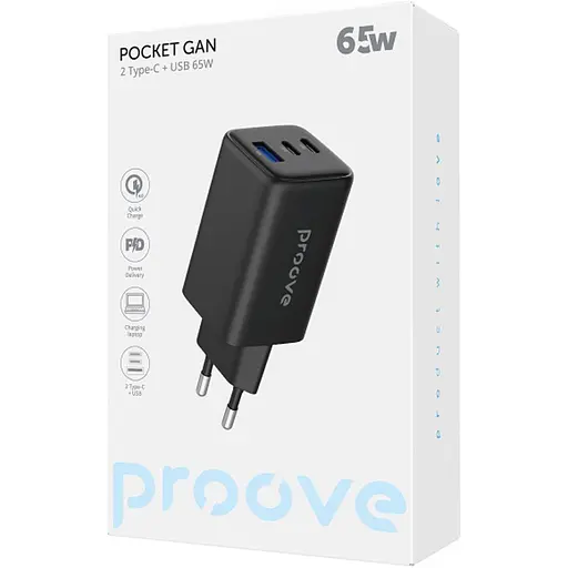 Сетевое зарядное устройство Proove Pocket GaN 65W 2 USB-C/USB-A Black (WCPG65121201) [130258] - фото 2