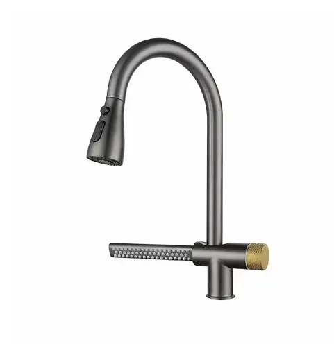 Змішувач для кухні Mixxus FOZ-014 GRAPHITE з висувною лійкою та функцією «водоспад» (MI6538) - фото 1