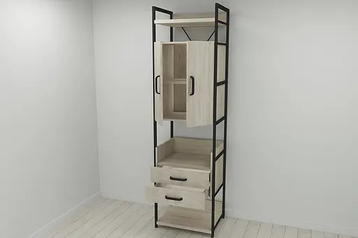 Шкаф Гардероб Уни секция 5 серии Конект Ferrum-decor 220x60x50см Черный металл ДСП Дуб Сонома 32 мм (FRD-104513)