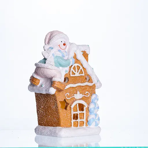 Новорічна декоративна фігурка з підсвічуванням Будиночок зі сніговиком Yiwu CR-6-5 з порцеляни 14 × 9 × 20 см  - фото 4