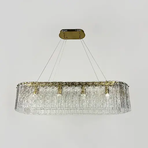 Підвісна видовжена латунна люстра із крижаними пластинами 90х30 см | Line F | Арт. MJ360-L900*300 AB - фото 4
