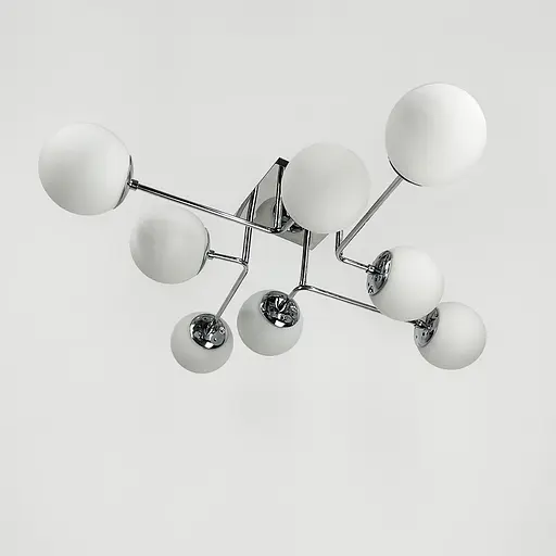 Сучасна стельова люстра в хромі на 8 білих плафонів Line.F 2693/8 (new) CH+WT - фото 1