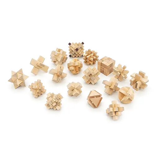 Набір 3D з 18-головоломок дерево Розміри елементів 5.7-10 см Сумка для зберігання 260х160х180 мм Вага: 1.270 кг - фото 1