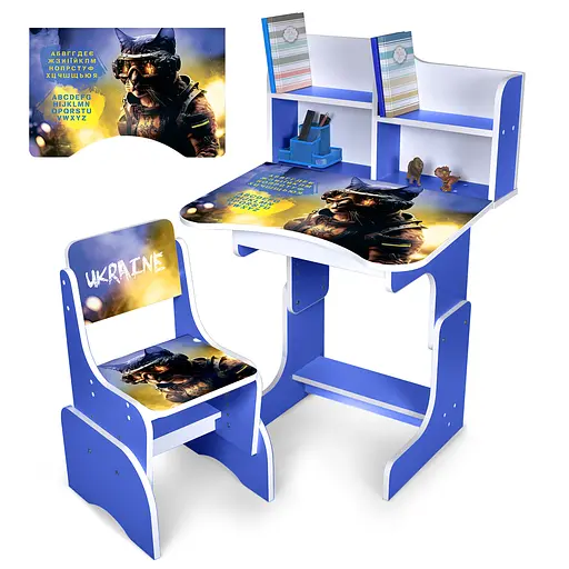 Парта зі стільчиком, 69.5x44.5 см, Кіт-воїн, абетка, N2071-2-4