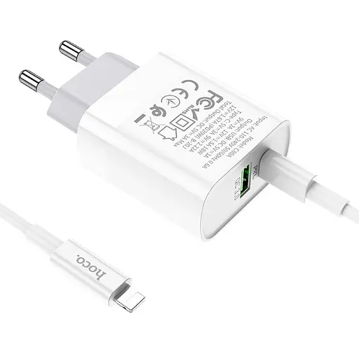 Зарядное устройство Hoco C80A USB/ Type-C QC PD 20W белый + кабель Type-C to Lightning - фото 4