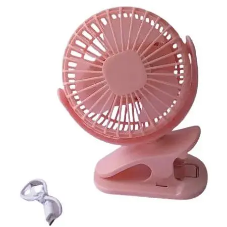 Портативный аккумуляторный мини вентилятор Portable Fan Прищепка USB Розовый - фото 1