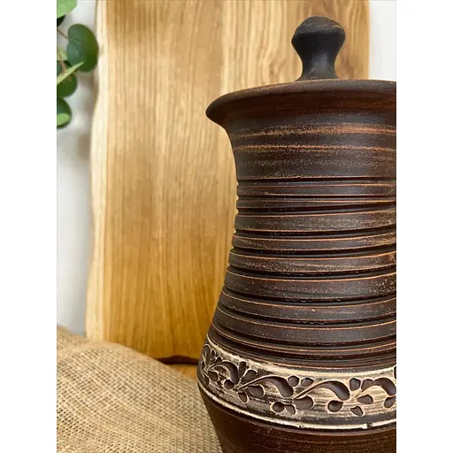 Компотник 1.5 литра керамический (глиняный) резной с ручкой   - фото 7