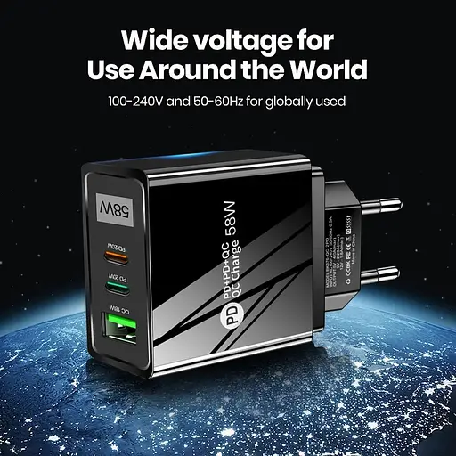 Зарядний пристрій Mirrow USB 2-Type-C Super Charge/Quick Charge 3.0 PD 58W Black (КУ050840) - фото 5