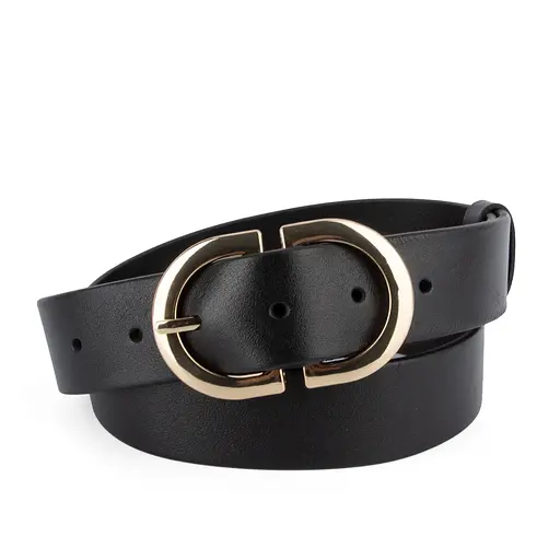 Ремень женский кожаный НС-3424 (115 см) с золотой двойной пряжкой черный - фото 1