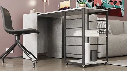 Стол-тумба трансформер Смарт 2/2 Ferrum-decor 750x1450x600 Черный металл ДСП Бетон 16 мм (FRD-105108) - фото 3