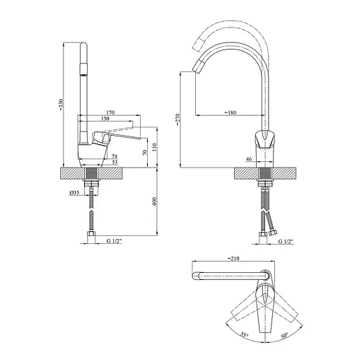 Змішувач для кухні Kroner KRM Odra - C032BLK (CV021167) - фото 6