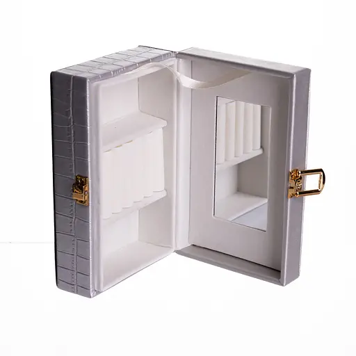 Шкатулка для украшений из экокожи 3 отделения с зеркалом 16×10×6 см органайзер для украшений Серый Yiwu HP-5-18G - фото 5