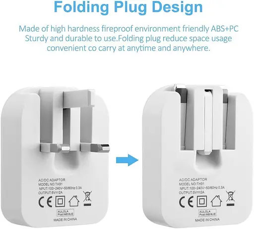 Aulola TH31 5 В / 2.4A 2 порти Подвійна мережа USB Британський адаптер зарядного пристрою для штекерів - фото 3