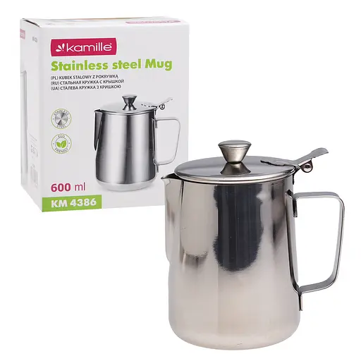 Молочник із нержавіючої сталі з кришкою KM 4386 – 600 мл, Kamille Сріблястий 87476 - фото 1