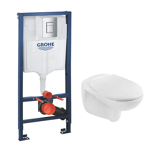 Комплект 4 в 1: Инсталляция Grohe Rapid SL 3 в 1 38772001 + Унитаз безободочный Kroner Oker WHI533536 RIMLESS с сиденьем Slim Duroplast / Soft-close / Quick relase KO533536WHIR (3877300 - фото 1