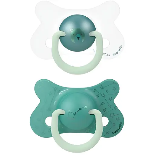 Пустушка Suavinex фізіологічна нічна від 18 місяців 2 шт. зелений ведмідь (307012)