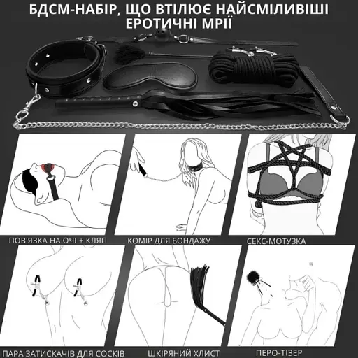 Еротичний набір I’MCUM Full Control БДСМ для рольових ігор 10 предметів Чорний (7970379617688) - фото 3