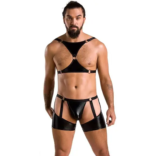 Комплект эротического мужского белья Passion 047 Set John S/M Black, трусы, портупея - фото 3