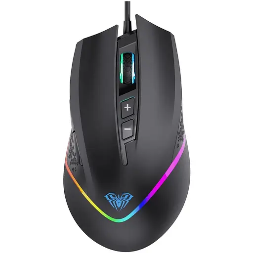 Миша Aula F805 чорний USB 6400 dpi кнопки 7 шт. RGB підключення дротове кабель 1.5 м (6948391212906) - фото 1