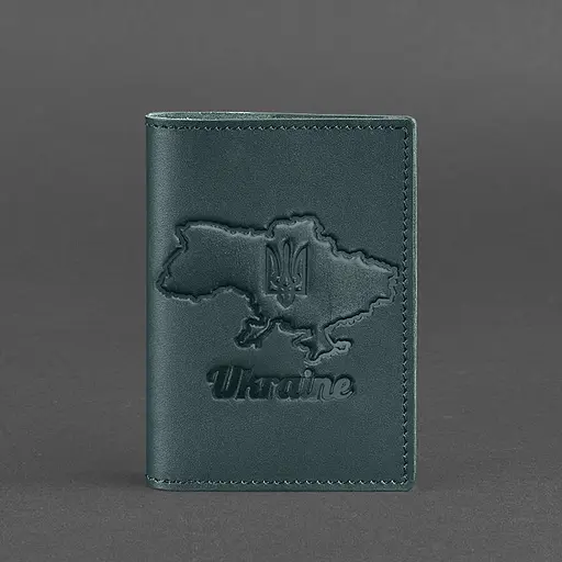 Кожаная обложка для паспорта с картой Украины зеленый краст - фото 5