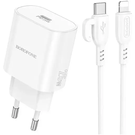 Мережевий зарядний пристрій з кабелем Borofone BA82A Platinum single port PD25W charger set (C to iP) (EU) білий - фото 1