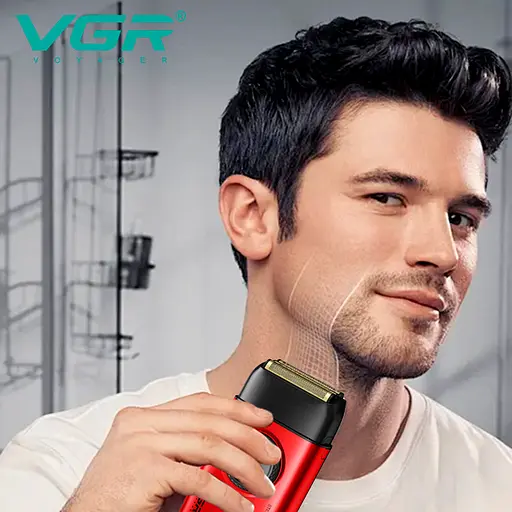 Електробритва акумуляторна шейвер VGR V-378 9000RPM LCD + дорожня сумочка (Червоний) - фото 10