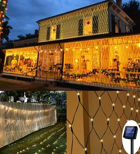 200 світлодіодних сонячних сітчастих світильників, 3M x 2M сітчасті казкові гірлянди, 8 режимів зовнішніх атмосферостійких штор