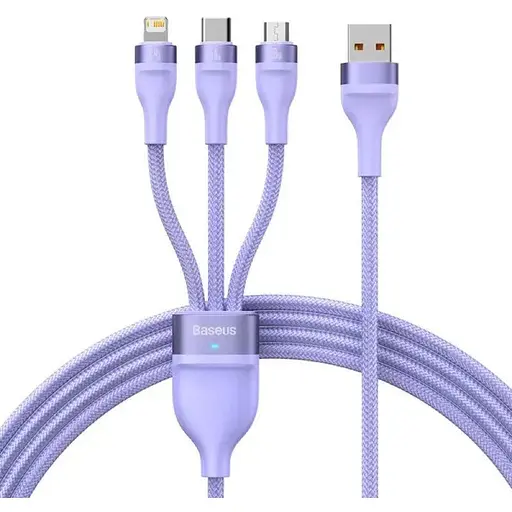 Кабель Baseus Flash Series II One-for-three Fast Charging Data Cable USB to M+L+C 66W 1,2 м Purple