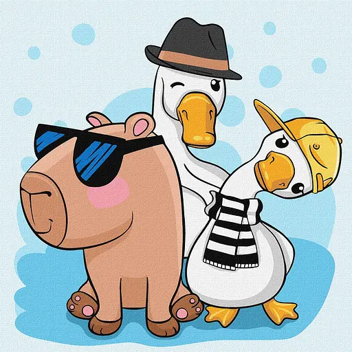 Картина за номерами для дітей "Капібара і друзі" Ideyka 30х30 см КНО1274