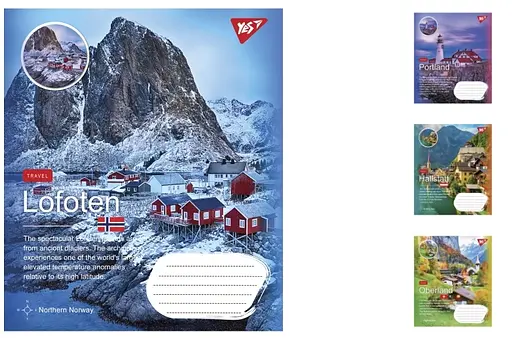 Зошити учнівські 24 аркуша клітинка. YES Northern travel, 20 шт. в упаковці