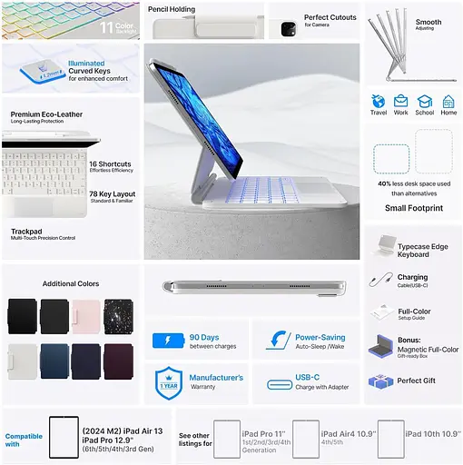 Чохол-клавіатура для iPad Air 13 та iPad Pro 12,9, 6, 5, 4-го, 3-го покоління, Magic Keyboard для iPad Pro 12,9, магнітний чохол - фото 7