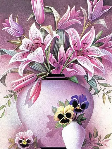 Алмазная мозаика по номерам Цветы в вазе, 30x40 см, полотно на раме