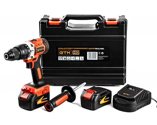 Набір акумуляторного інструменту GTM 18V шурупокрут DSI18/80BL, болгарка AGC18/125BL, перфоратор RHC18/22BL + 2 АКБ і ЗП - фото 2