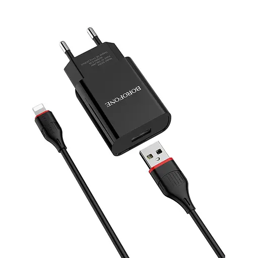 Зарядное устройство для Borofone BA20A USB черный + кабель USB to Lightning - фото 4