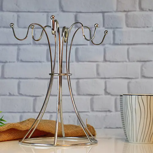 Стойка для чашек подставка сушилка для кружек на 6 крючков из нержавеющей стали H 25 cm, Kitchen Master Серебристый 85520 - фото 7