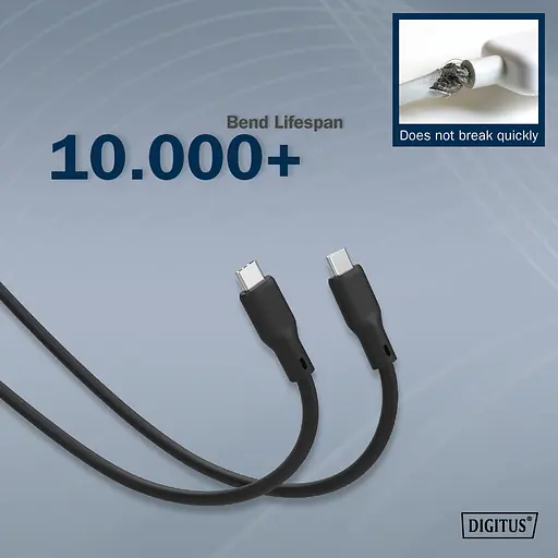 Digitus Кабель USB-C заряджання/синхронізації, 1м, USB 4.0 Gen3, 40G, 240W, 8K, силіконовий, чорний - фото 7