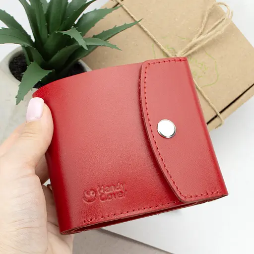 Гаманець жіночий шкіряний маленький на кнопці Handycover HC0062 червоний - фото 7