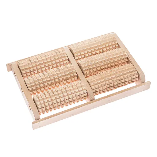 Массажер для ног деревянный зубчатый на 6 роликов 28.5х18х5 см, Woodly 84166 - фото 1