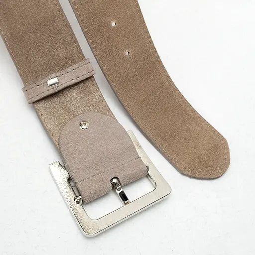 Ремень женский широкий замшевый JK-5017 бежевый с серебристой пряжкой (120 см) - фото 5