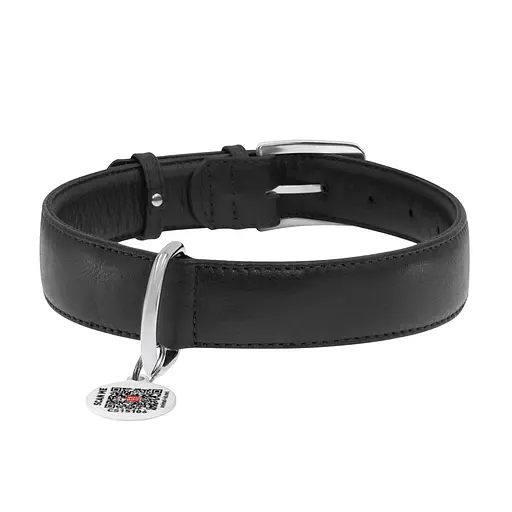 Ошейник для собак кожаный Waudog Glamour с QR-паспортом без украшений XL Ш 35 мм Д 46-60 см черный - фото 3