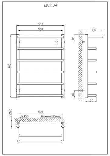 Водяной полотенцесушитель Kosser Скоба с полкой 700x530/6 ДСп04, Хром - фото 5