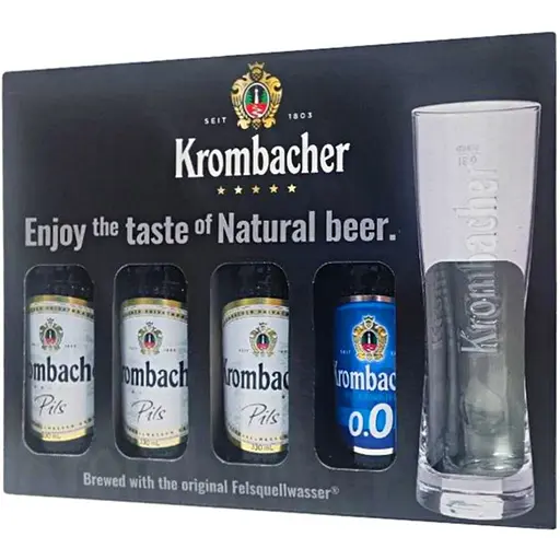 Подарочный набор пива Krombacher светлое фильтрованное 0.33 л х 4 шт. + бокал - фото 2