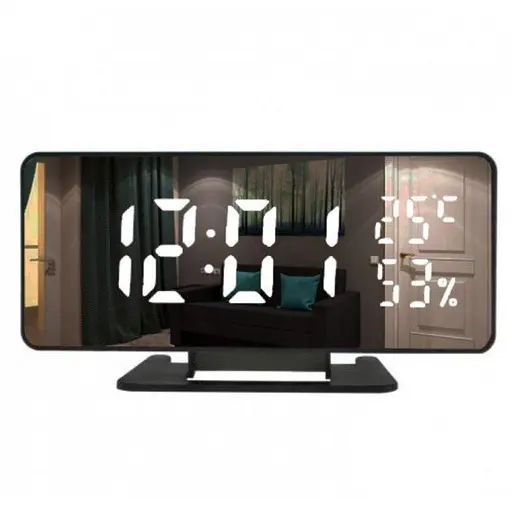 Сетевые зеркальные часы VST-888Y-6 белые цифры +температура + гигрометр