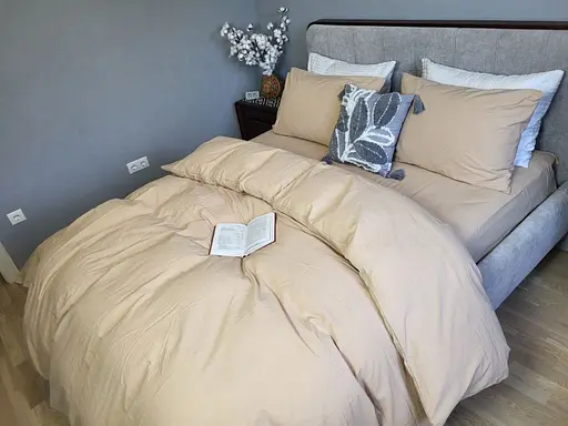 Комплект постельного белья LUXURY Washed из вареного хлопка бежевый Beige  - двуспальный - фото 2