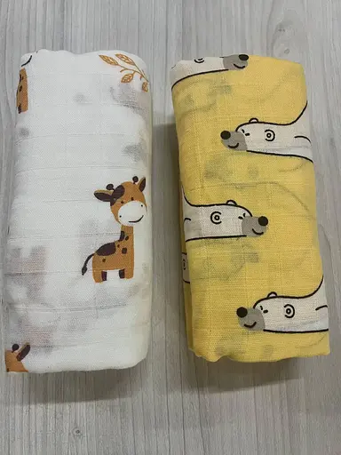 Набор муслиновых детских пеленальных одеял OldBro комплект из 2 шт. размер 100х120 см медведь/корова - фото 2