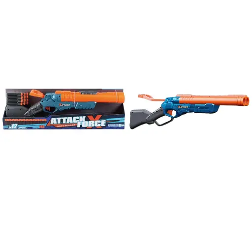 Игрушечное ружье механическое с двойным дулом и мягкими патронами (12 шт.)(31 х 18,5см) - фото 1