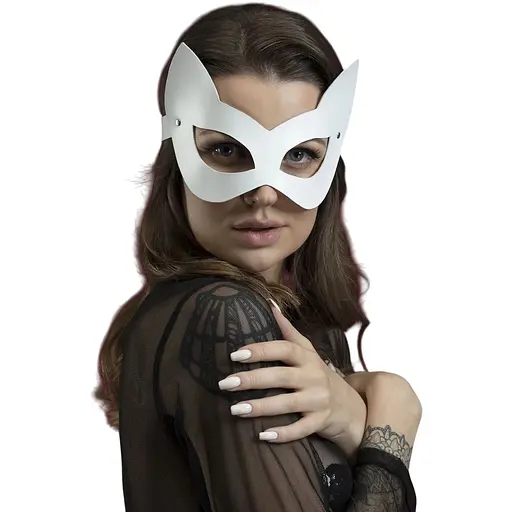 Маска кошечки Feral Feelings - Kitten Mask, натуральная кожа, белая