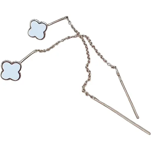 Золотые серьги-протяжки Tango Клевер с эмалью. 400292Е БЕЛ